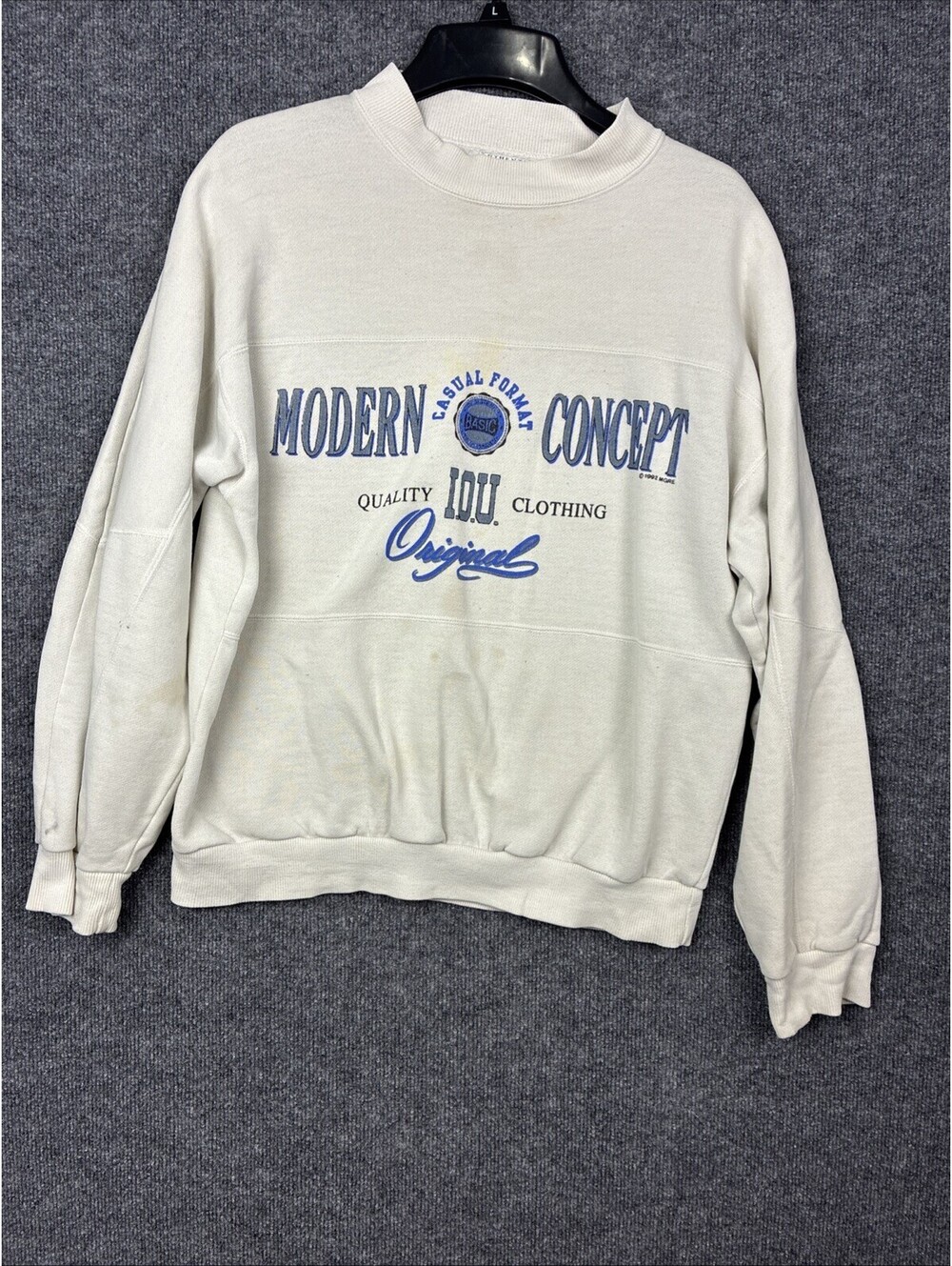 IOU Mens Medium Winter White Modern Concept Mock Neck Sweatshirt Vintage 1992